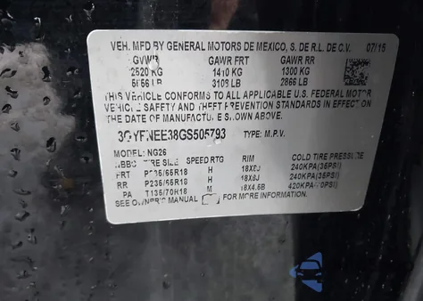 2016 Cadillac Srx Luxury Collection z USA, uszkodzony, nr VIN 3GYFNEE38GS505793